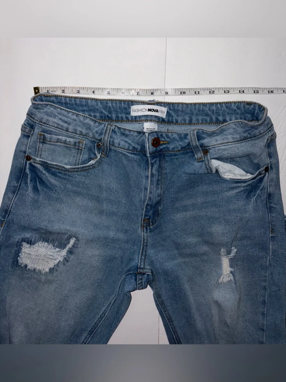 Fashion Nova Men Slim Straight Distressed Light Blue Jeans